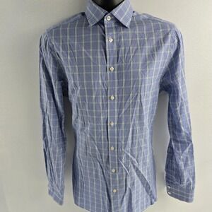 Charles Tyrwhitt dress shirt button down slim fit‎ blue plaid M 15.5 35 mens